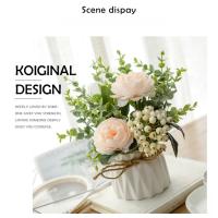 Conjunto de Flores Artificiales - Jarrón de Cerámica con Cuerda de Yute, Rosas y Plantas Falsas para Decoración del Hogar - details 3