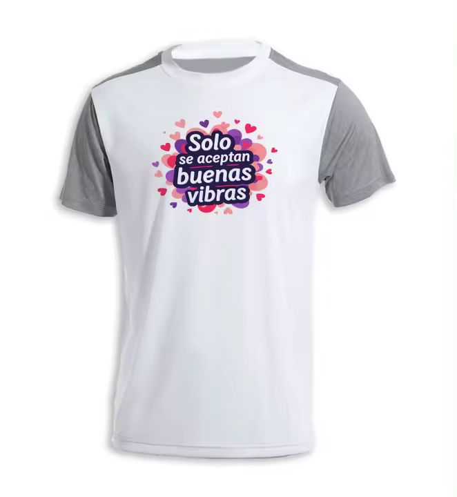 MERCHANDMANIA CAMISETA bicolor frase positiva buenas vibras amistad sentimientos tshirt - 1