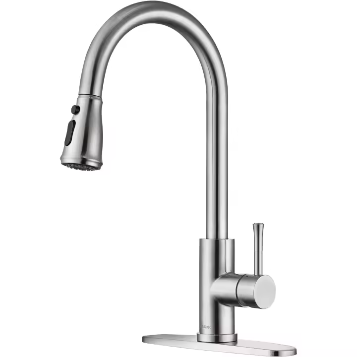Kitchen Faucet with Pull Down Sprayer Brushed Nickel Stainless Steel Single Handle Modern Kitchen Sink Faucet with Deck Plate - 1