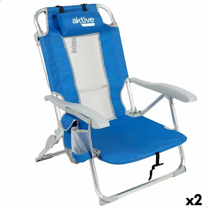 Silla de Playa Aktive Azul Blanco 49 x 78 x 56 cm (2 Unidades) - 1