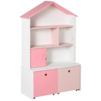 HOMCOM Estantería de Madera Infantil Librería para Niños con 4 Compartimentos 1 Puerta y 2 Cajones Extraíbles con Ruedas para Libros Juguetes 80x34x130 cm Rosa y Blanco - details 0
