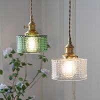 Lámpara Colgante De Vidrio Verde Vintage Con Interruptor Para Dormitorio Y Sala De Estar Iluminación Interior LED Nordic Copper Loft - details 1