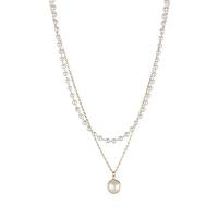 Collar De Perlas Grandes Blancas Retro Para Mujer Platinado En Acero De Titanio 18K Collar De Cadena Clásico Con Perlas De Agua Dulce - details 5