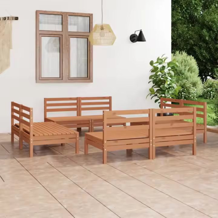 vidaXL Juego de muebles jardín 8 pzas madera maciza pino marrón miel - 1