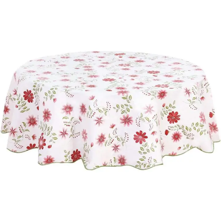 Mantel de mesa lavable redondo primavera impermeable, resistente al aceite, repelente de suciedad patrón floral pequeñas flores rojas redondo 180cm - 1