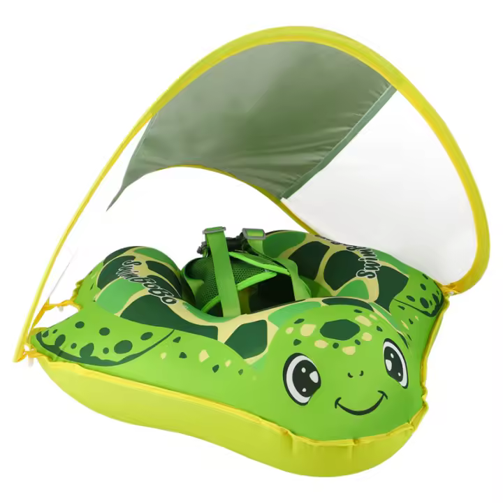 Anillo de natación para bebé Swimbobo, cubierta de tela verde transpirable, inflable, para niños, para natación en posición prona, anillo de tortuga para axilas - 1