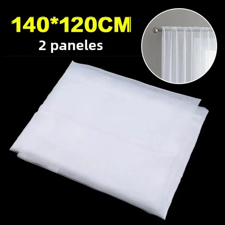 2Pcs/Set Cortinas De Tules Voile Transparentes Para Ventanas En Poliéster Blanco Cortinas De Tela De Chiffon Para Decoración De Habitaciones Y Salones - 1