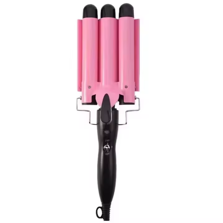 Rizador de Pelo Grande de 3 Barriles para Ondas de Playa - Ajuste de Temperatura y Calentamiento Rápido - Color Rosa - ONFENG 0030 - 1