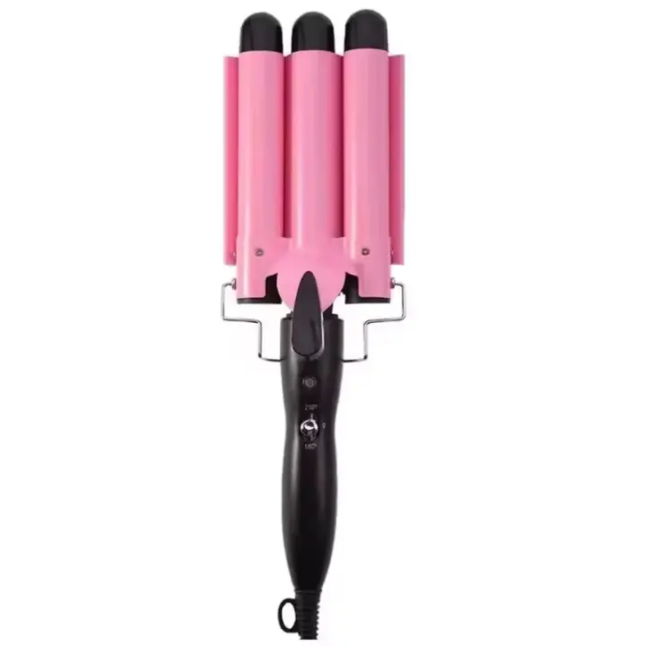 Rizador de Pelo Grande de 3 Barriles para Ondas de Playa - Ajuste de Temperatura y Calentamiento Rápido - Color Rosa - ONFENG 0030 - 1