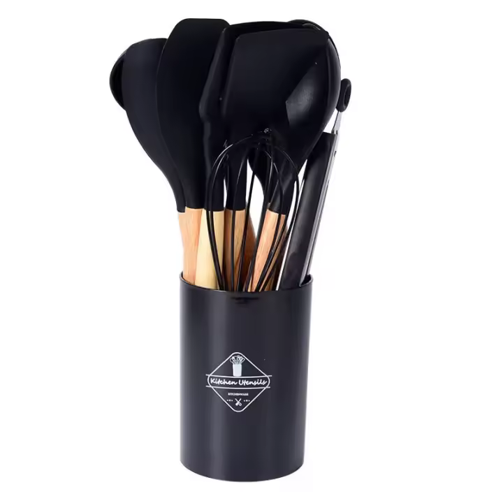 Set De Utensilios De Cocina Ecológicos De Silicona 12PCS Incluye Espátulas Cuchara Batidor Con Mango De Madera No-Artritis Para Cocina - 1
