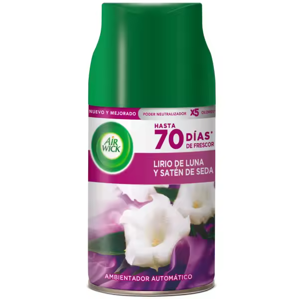 Air Wick Ambientador Freshmatic - Recambio Spray Automático, Esencia para Casa con Aroma a Lirio de Luna y Satén de Seda - 1