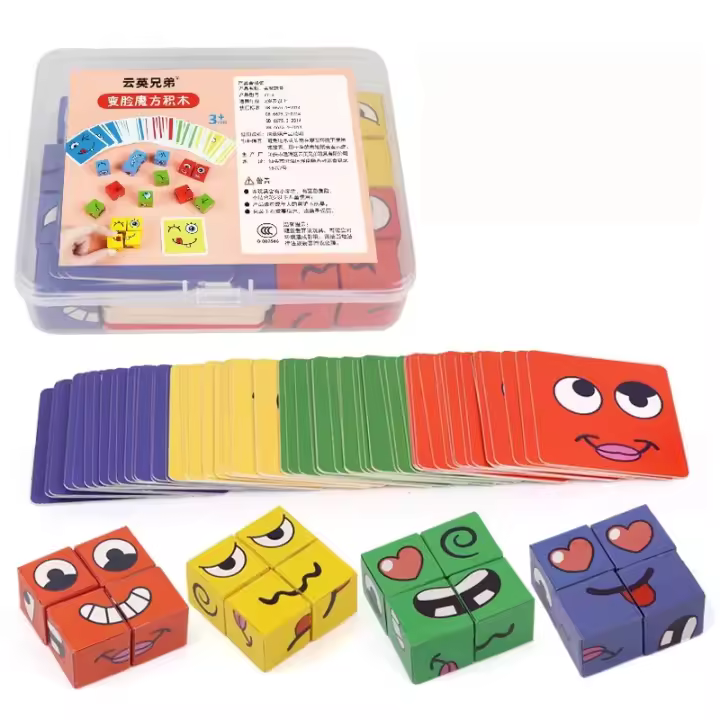 Juego De Cubos De Cambio De Cara Para Niños Juguete Educativo Montessori De Expresiones Y Construcción Bloques Para Aprendizaje Temprano - 1