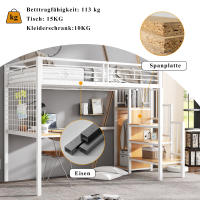 Cama de Hierro, Litera, Cama Elevada, Adecuada para niños y adolescentes, Con Mesa y Armaro, Escalera lateral with barandilla, Hierro aglomerado, 90x200cm - details 0
