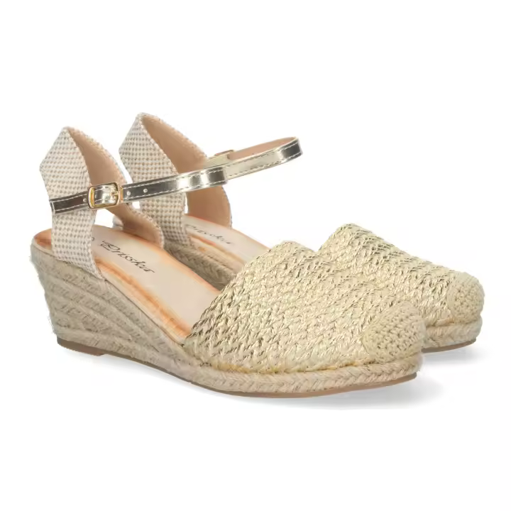 PuntoSalao Sandalias doradas de cuña media en yute cómoda mujer YJ679 - 1