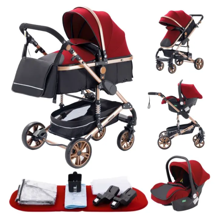EU Children Store - cochecito de bebé multifuncional portátil de tres en uno, fácil de doblar, asientos de seguridad, artículos de viaje, incluyendo Bolsoscubiertas de lluviamosquiterosestantes de tazasesterasestándares europeos, entrega gratuita - 1