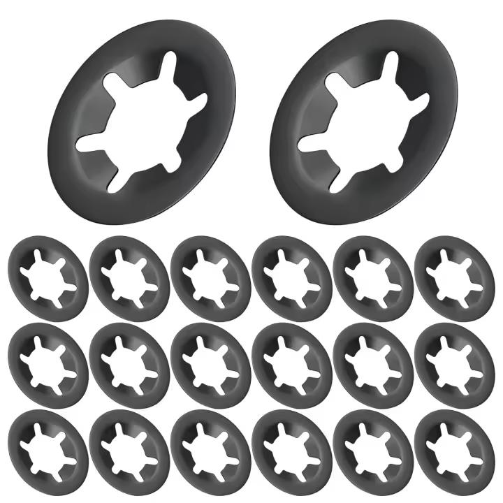 Qrity 20 PCS Arandelas Internas de bloque de dientes, arandela de bloqueo Fijo, arandela de bloqueo Negro, sujetadores de clips de velocidad, 6mm I.D, 14mm O.D - 1