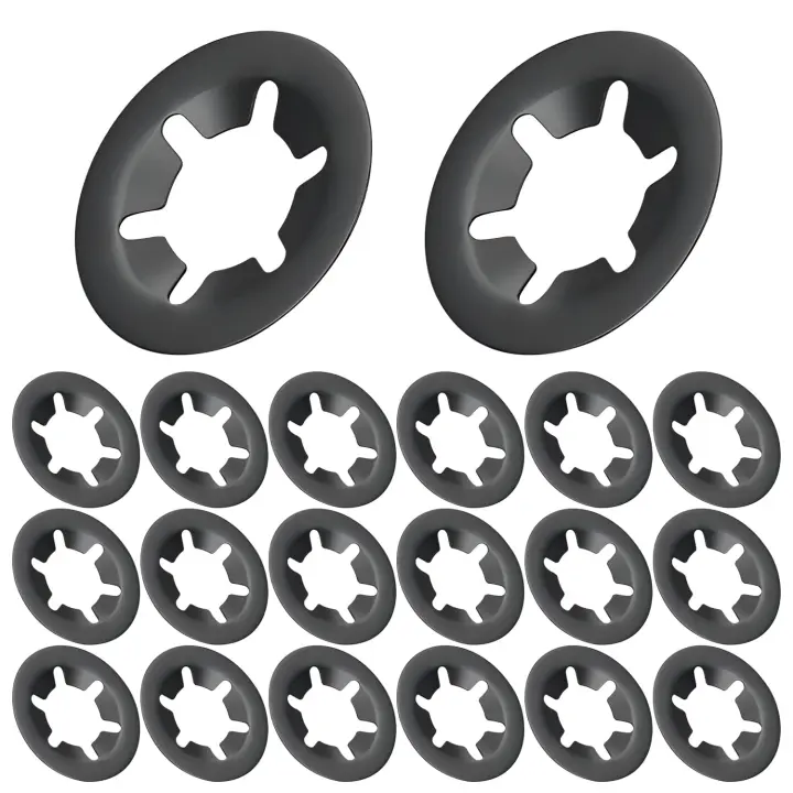 Arandelas de seguridad dentadas internas Qrity (20 unidades), arandelas de seguridad fijas, arandelas de seguridad negras, sujetadores de presión rápida, 6 mm de diámetro interior, 14 mm de diámetro exterior - 1