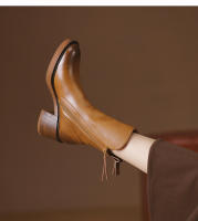 Botas Cortas De Cuero Para Mujer Otoño Invierno Con Tacón Chunky Cierre De Cremallera Botas De Tobillo Plataforma Modernas Talla Grande Confort Transpirables - details 5