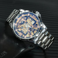 Reloj Mécanico De Lujo Para Hombres Con Cuarzo Automatico Y Esqueleto Dorado Iced out En Acero Inoxidable Reloj De Pulsera Casual Con Correa De Acero Inoxidable Y Luz Oscurecida - details 8