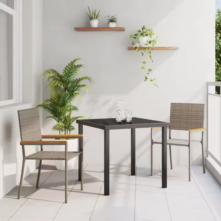 Sillas apilables de jardín vidaXL con cojines 2 pcs Gris Ratán Poliéster - 1