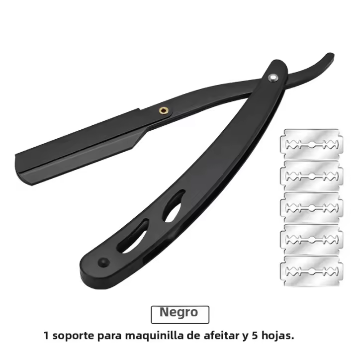 Cuchillo De Afeitar Para Hombres Herramientas De Barbero Con Portarrazores De Acero Inoxidable Y 5 Hojas Cuchillo Plegable Para Cabello Y Barba - 1