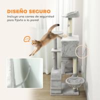 Árbol Rascador para Gatos, Árbol para Gatos , Torre Escalador con Múltiples Plataformas, Cama, 2 Cuevas, Hamaca, Escalera, Postes de Sisal, Bolas para Jugar, Gris Claro - details 3