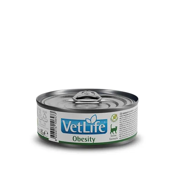 FARMINA VET LIFE NATURAL DIET CAT OBESITY 12X85GR /  alimento dietético completo para gatos para la reducción del peso corporal excesivo. - 1