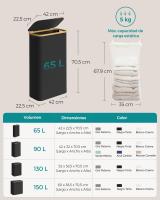 Cesto de Ropa Sucia con Tapa 65L, Plegable, Forro de Malla Extraíble, Tejido Oxford, Asas de Bambú, 42x22.5x70.5 cm - details 23