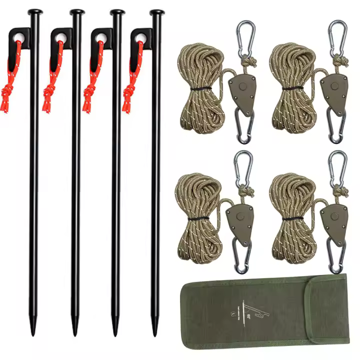 MF 4Pcs Palos De Tenda Ajustables De Metal Y Acero Para Camping Y Carpa Herramientas De Camping De Alta Resistencia En Color Caqui Negro Naranja Y Verde - 1