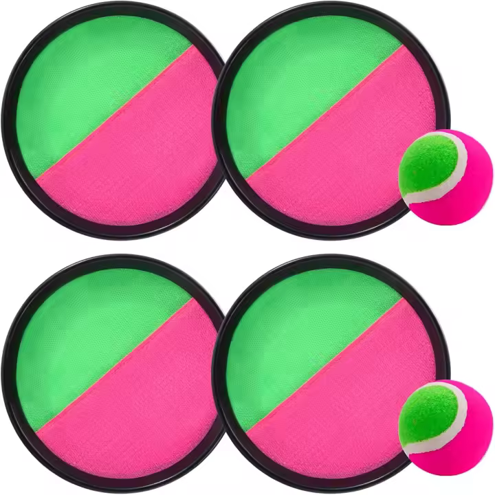 Juego de pelota con bate y pelota, juego deportivo de lanzar y atrapar pelotas, juguetes de paleta de disco ajustables para niños y adultos (4 paletas y 2 pelotas) - 1