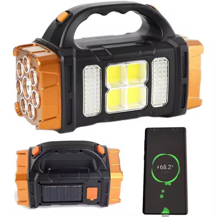 Linterna recargable para acampar cargador solar linterna de mano con múltiples lámparas linterna eléctrica para caminatas al aire libre o cortes de energía en interiores Linterna Recargable(naranja) - 1