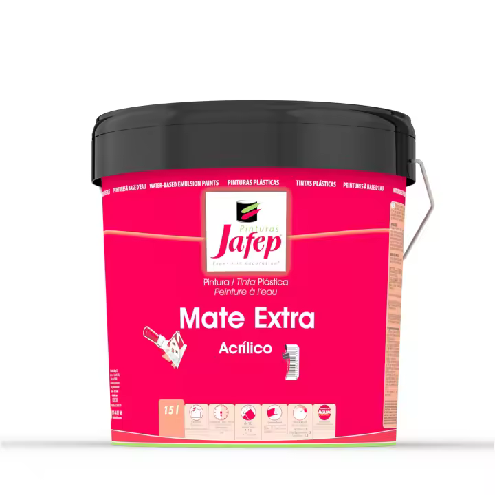Mate extra acrílico Jafep, Pintura de gran calidad para interiores y exterior, acabado extra mate profundo muy blanco, además de cubriente, lavable y resistente. Disimula las imperfecciones y posee un bajo salpicado. - 1