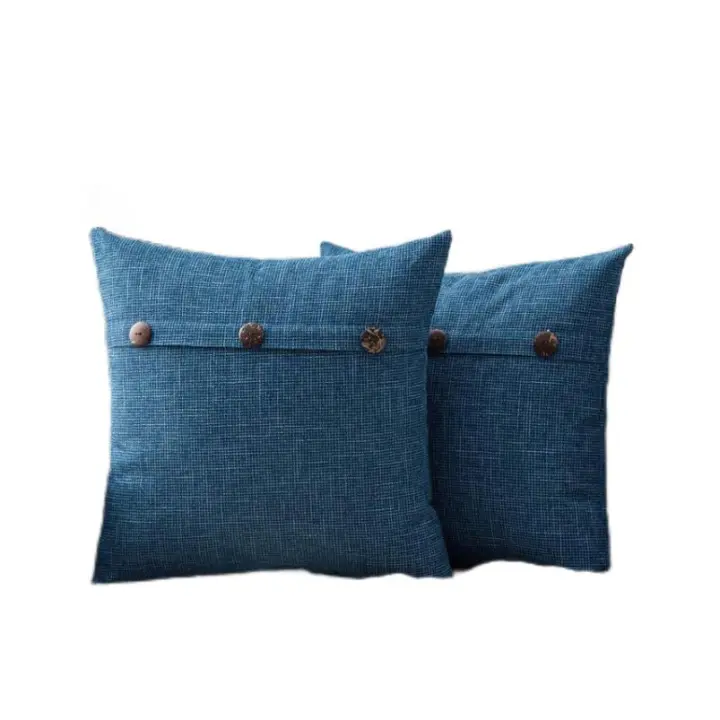 REINOMANSIDI SL - Pack de 2 -Relleno incluido 45x45cm Fundas de Cojin con Rellenos Incluido, Decorativas Rectángulo para Sofá 45x45cm Azul con boton Funda Cojín Regalo Accesorios Hogar, - 1