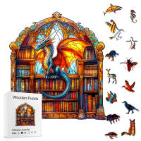 Puzzle De Madera Para Adultos En Forma Única Librería Del Dragón Regalo Para Amigos Juego De Lógica Y Desafío Mental - details 0
