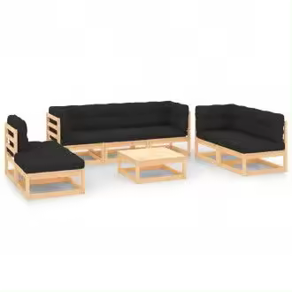 VIDAXL 3083817 set de muebles de jardín de 8 piezas de madera de pino natural con cojines de color antracita - 1