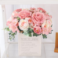 Bouquet De Flores Artificiales Rosa Silken Peonía Hydrangea Decoración Para Hogar Y Fiestas Decoración De Boda Para Novia Plantas Falsas Para Navidad - details 0