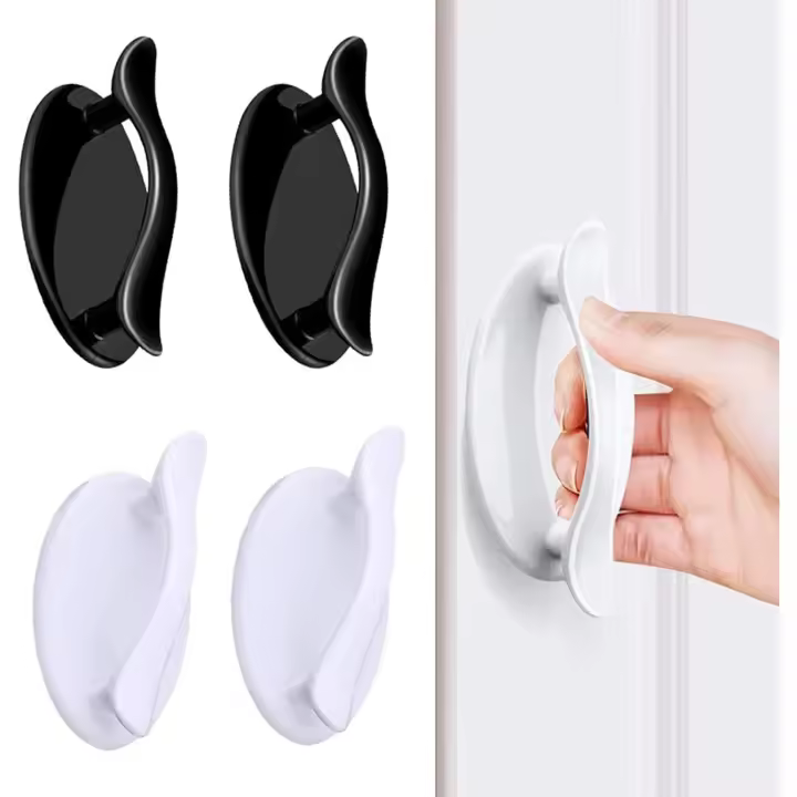 Manija de ventana autoadhesiva de 4 piezas, manija autoadhesiva, manija adhesiva de la puerta Slig para ventana armario cajón gabinete refrigerador auxiliar (blanco + negro) - 1