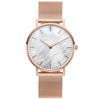 Reloj De Mujer De Lujo En Color Rosa Oro Con Dial De Concha Y Correa De Malla Reloj De Cuarzo Para Damas Moda Casual - details 1