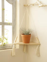 Estante Flotante De Madera En Esquina Bohemia Estilo Pastoral Con Macramé Hecho a Mano Para Decoración Del Hogar Y Sala De Estar Múltiples Capas Disponibles - details 0