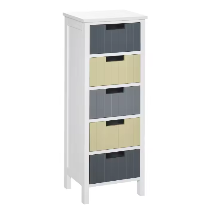 HOMCOM Cómoda de Madera con 5 Cajones Cajonera Auxiliar de Almacenaje con Patas Elevadas Estilo Moderno para Dormitorio Salón Baño 35x28x90,5 cm Multicolor - 1