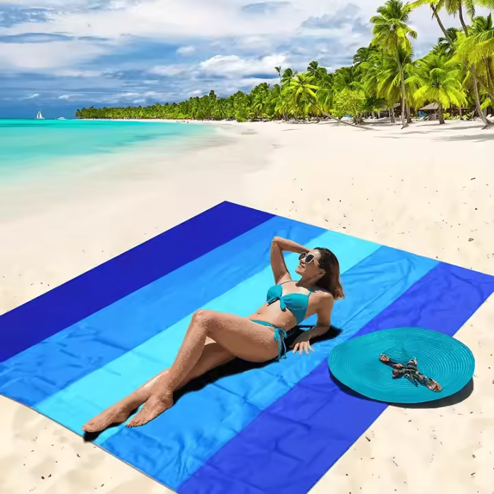Manta De Playa Impermeable Y Desnuda Para 4-7 Adultos Tamaño Grande Secado Rápido Antisandía Para Picnics Al Aire Libre Viajes Y Camping Ligera - 1
