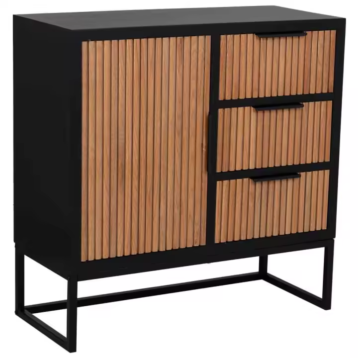 Aparador 1 puerta y 3 cajones de madera y metal 80x34x80h cm - 1