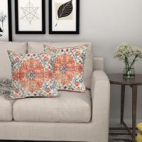Simia Rug Vintage Sofá Funda De Almohadilla Rusty Coral Floral Throw Pillow Set 2 piezas Decoración rústico para el hogar Sala de estar Dormitorio Colchón at Aire Libre - details 3