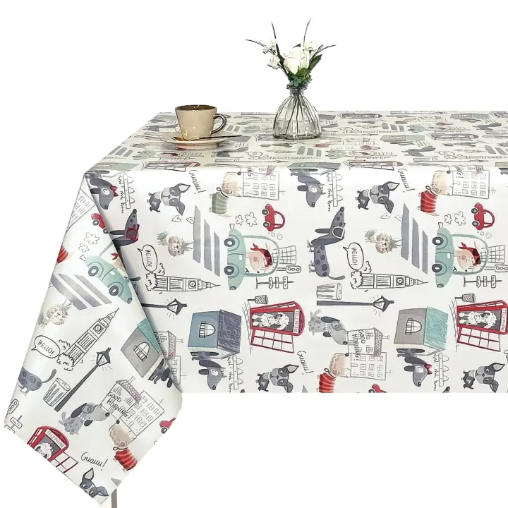Mantel PVC, Mantel de hule impermeable, Para mesa rectangular, Para el hogar, dormitorio de niño, Dibujos Coche，perro   dhu4r302 - 1