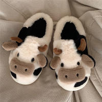 Pantuflas De Invierno Para Parejas Con Diseño De Vaca De Peluche Cálido Antideslizantes Comodidad Para Hombres Y Mujeres - details 2
