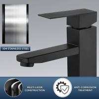 Grifo lavabo negro mate acero inoxidable monomando agua fria y caliente con 2 mangueras incluidas grifo negro lavabo grifo baño negro grifo de lavabo negro - details 4