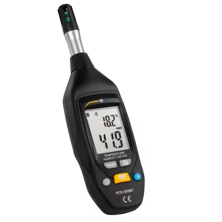 PCE Instruments Termohigrómetro con Bluetooth / Pantalla LCD / Pila alcalina / Desconexión automática / Rosca para montaje en trípode / Rango hasta 60 °C / Temperatura y humedad ambiental, punto de rocío y temperatura de bulbo húmedo PCE-555BT - 1