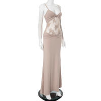 CUTENOVA Camisola Elegante Para Mujer De Color Sólido Con Espalda Descubierta Y Volante Lace Translúcido Vestido Largo De Fiesta - details 2