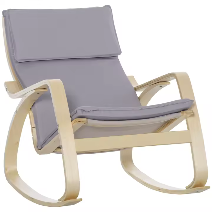 HOMCOM Silla Mecedora Tapizada en Tela Sillón Balancín Relax con Cojín Desenfundable Reposabrazos y Pies de Madera de Abedul para Salón Dormitorio 67x97x84 cm Gris - 1