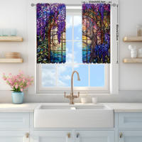 2pcs Cortina De Vidrio Estampada Con Flor De Wisteria Para Decoración Del Hogar - Bolso De Percha Para Dormitorio Oficina Cocina Y Sala De Estar - details 8